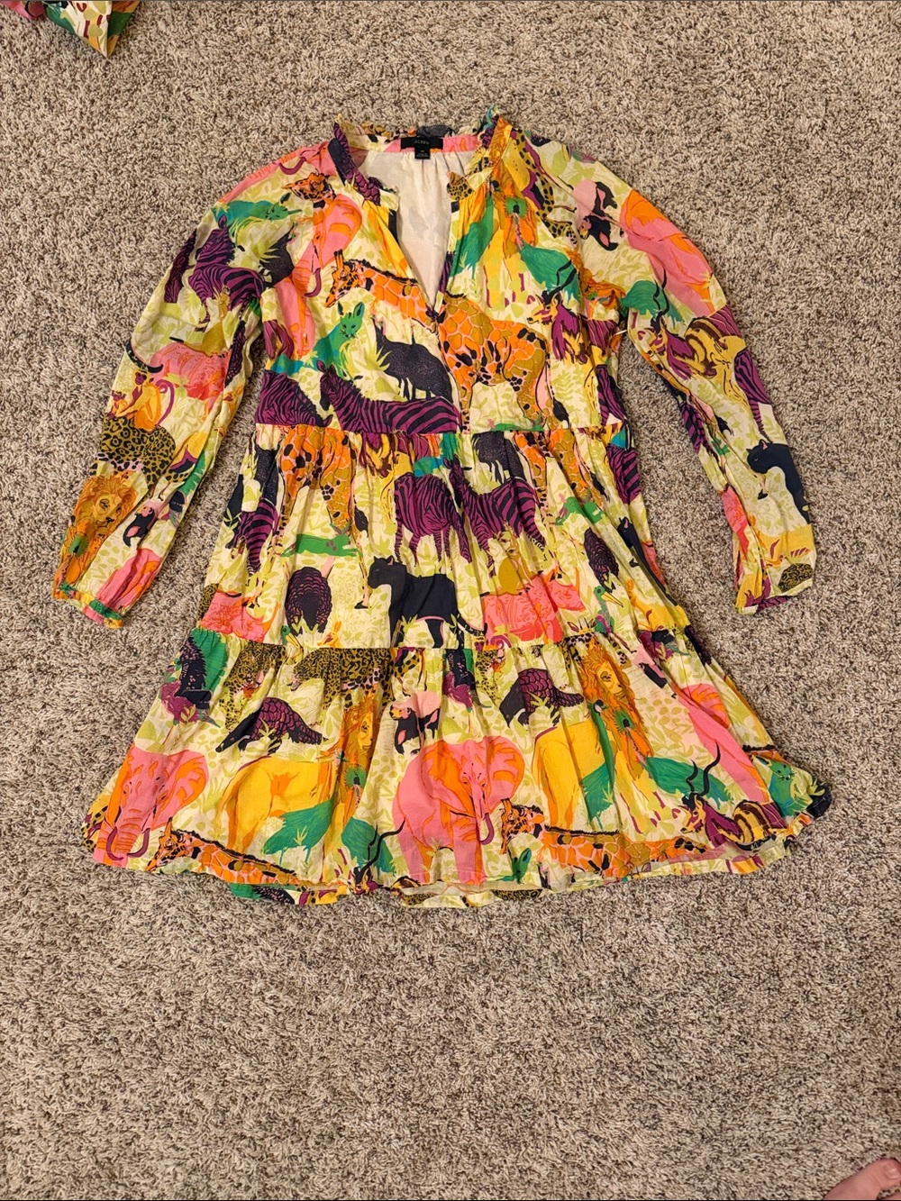 J crew Multicolor Animal Print Tiered Dress - Bright Safari